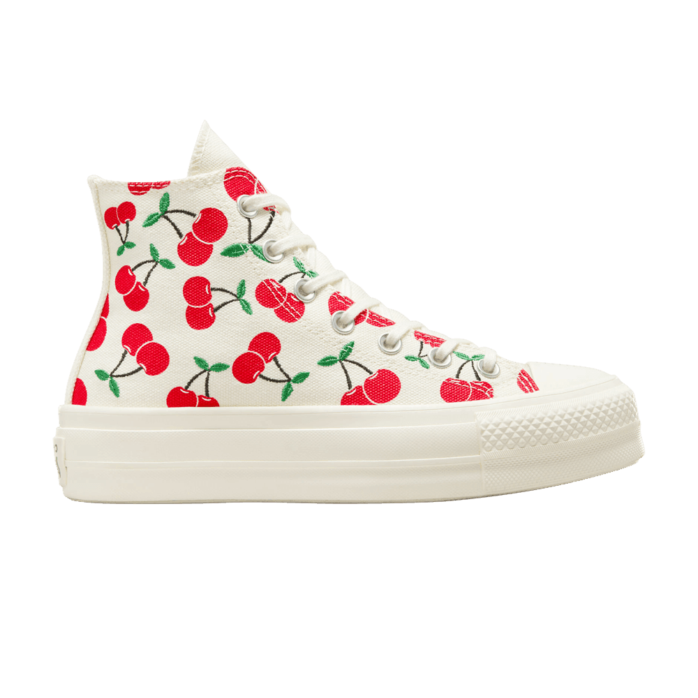Converse на платформе бежевые высокие с вишнями A08096C