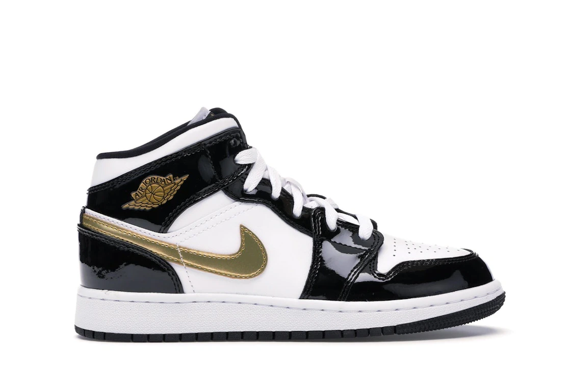 Nike Jordan 1 Mid Patent Black White Gold