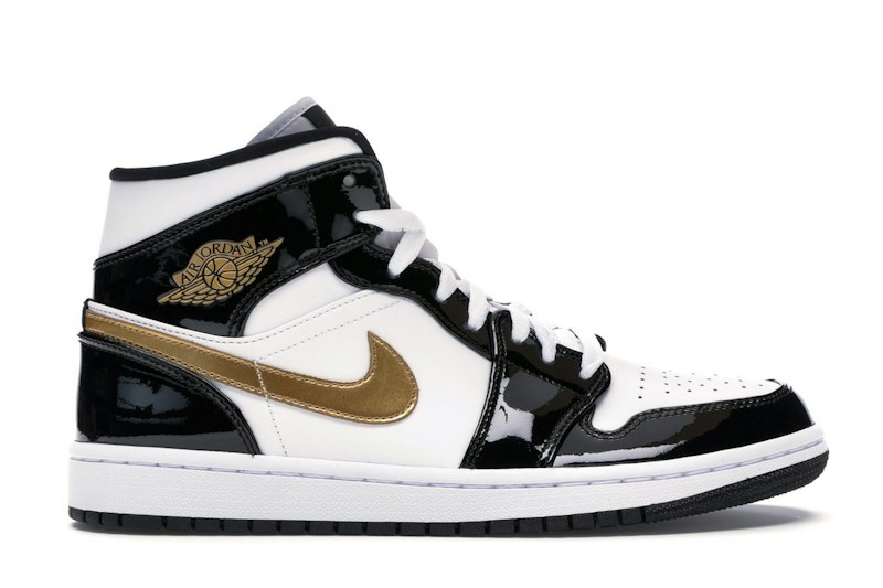 Nike Jordan 1 Mid Patent Black White Gold