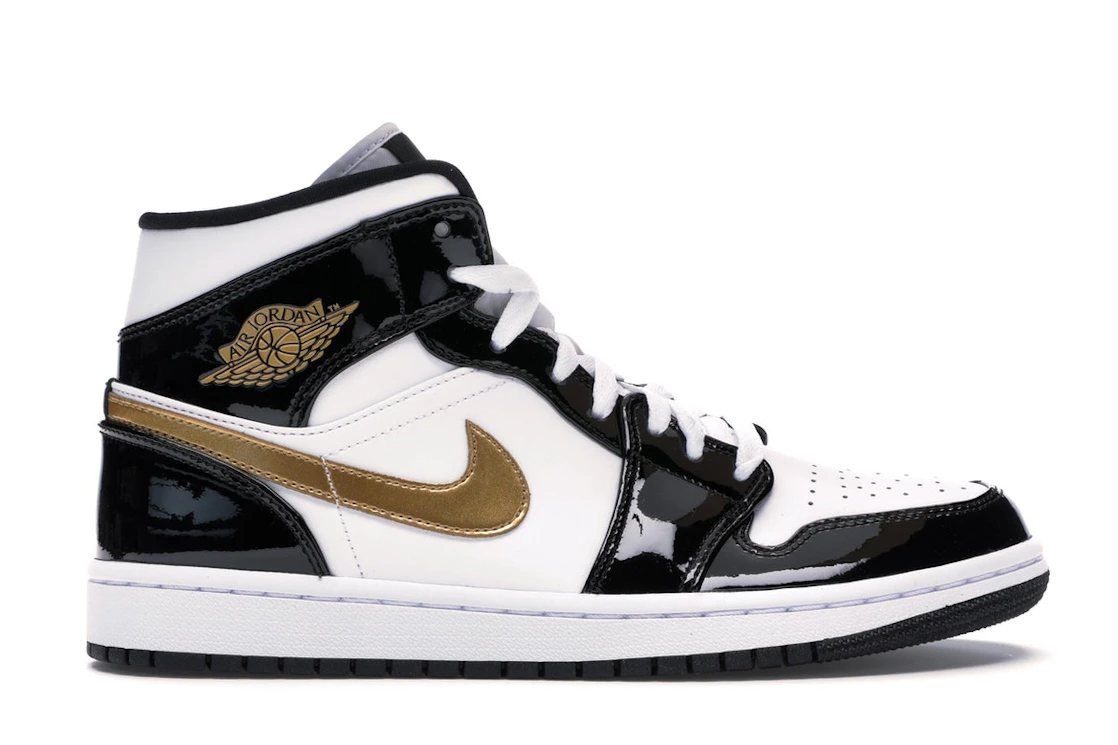 Nike Jordan 1 Mid Patent Black White Gold